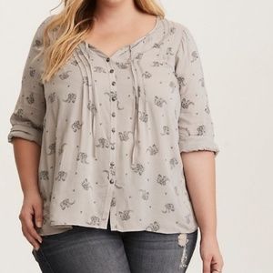 Torrid Grey Paisley Print Pleated Button Front
